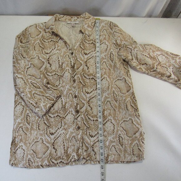 JM Collection Women's Linen Animal Print Button Front Tops Blouse Size 12 - Picture 5 of 6